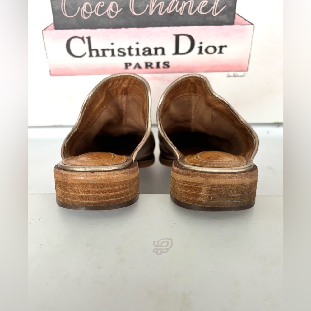 Corso Como Dylan Pointy Toe Mule Metallic Gold Leather Short Wood Heels Size 7 - Picture 7 of 11